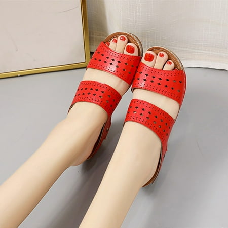 

〖Yilirongyumm〗 Red 38 Sandals Women Summer Plus Open Fashion Hollow Fashion Sandals Roman Toe Wedges Size Women s Sandals