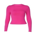 thumbnail image 3 of PENGXIANG Women‘s Y2K Slim Crop Tops Solid Color Long Sleeve  Neck T-Shirts Basic Tee Yoga Workout Tops, 3 of 6