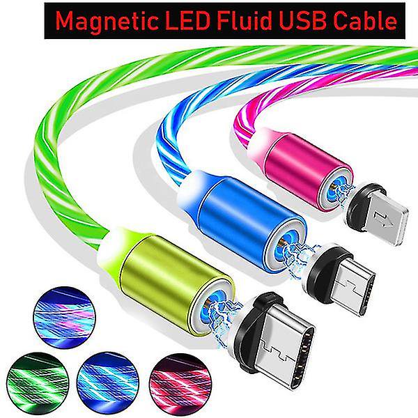 2m Glow Led Micro Usb Tipo C Cable Cable magnético 3 en 1
