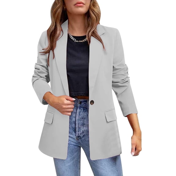 Aobny Tshirt Women Formal Gray Blazer Collared Duster Long Sleeve Tops for Women 2025,M