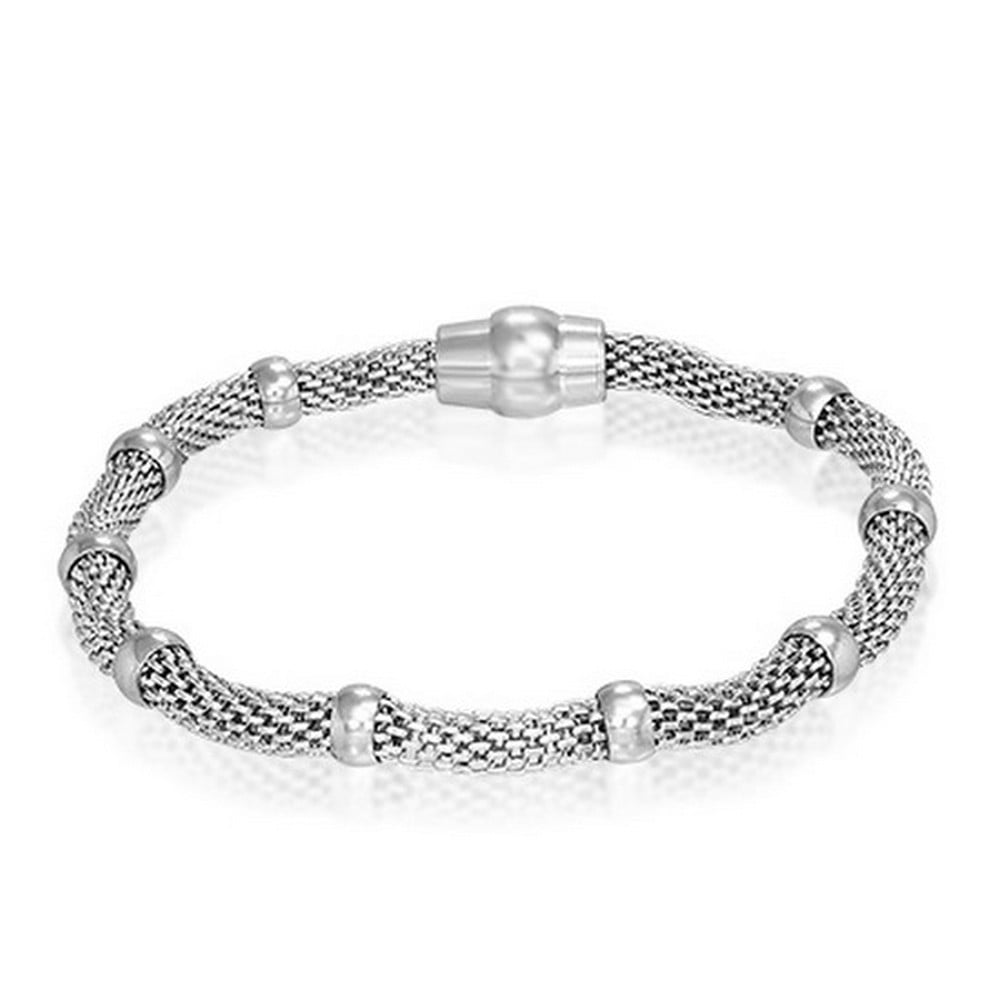 Stainless Steel SilverTone Link Chain Mesh Womens Bracelet