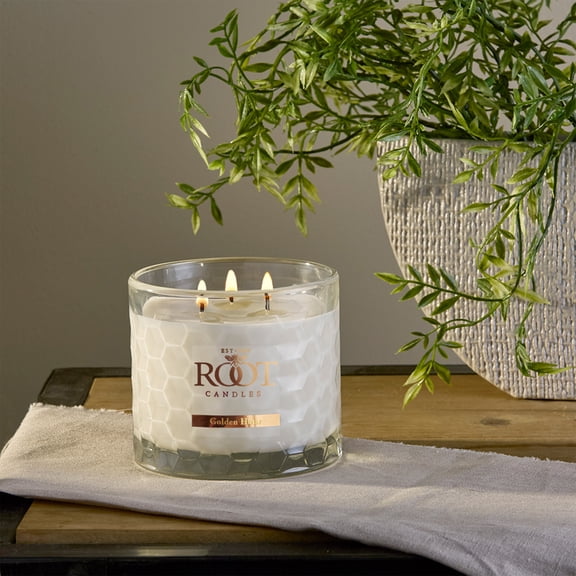 ROOT Candles 12 oz 3-Wick Signature Honeycomb filled Jar. Scent: Golden Hour