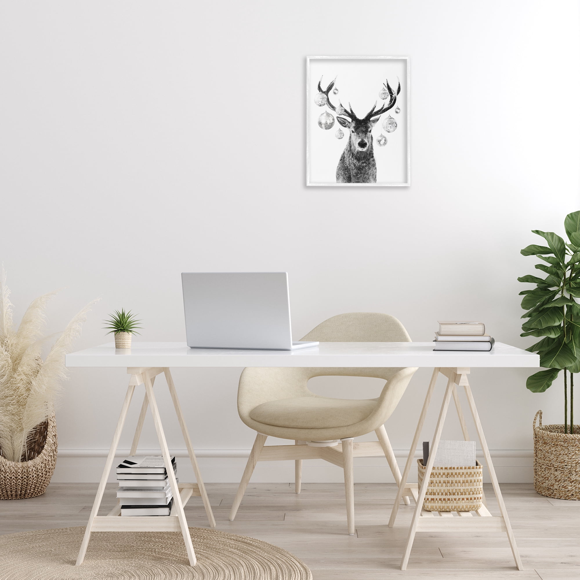 Stupell Industries Deer with Disco Balls Animals & Insects Painting White Framed Art Print Wall Art, 16 x 20