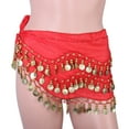 thumbnail image 3 of EeaseMX Pañuelo de gasa para danza del vientre para mujer, con 3 filas y 128 monedas, color rojo, 3 of 7