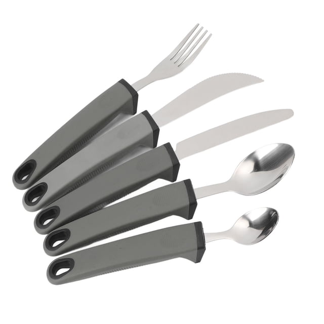 Adaptive Utensils Set with Nonslip Handles, Wider Non Weighted Adaptive Cutlery Set for Elderly, Support At Mealtime