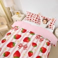 thumbnail image 3 of spefrowx Kawaii Strawberry Bow Print Twin Duvet Cover for Girls, Pink Stripe Floral Twin Bedding, Pink Reversible, 2 Pieces, 1 Duvet Cover and 1 Pillowcase, 3 of 6