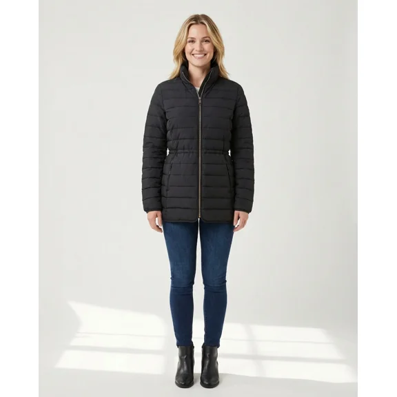 Nautica Women’s Puffer Jacket Water Resistant Comfort Stretch Quilted Zip, Black, XL