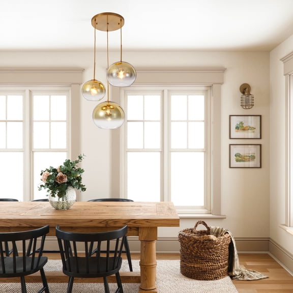 FINE MAKER E26 Industrial Glass Globe Chandelier, Modern Living Room Lighting High Suspension Lamp
