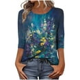 thumbnail image 2 of Pounoo Womens 3/4 Sleeve Tops Crewneck Floral Print Relaxed Fit Breathable Blouse Tropical Flower Vacation Casual Spring Summer Everyday Outfits Gift, 2 of 7