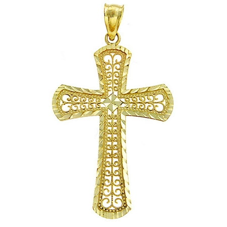 Diamond-Cut Filigree 10kt Yellow Gold Cross Pendant