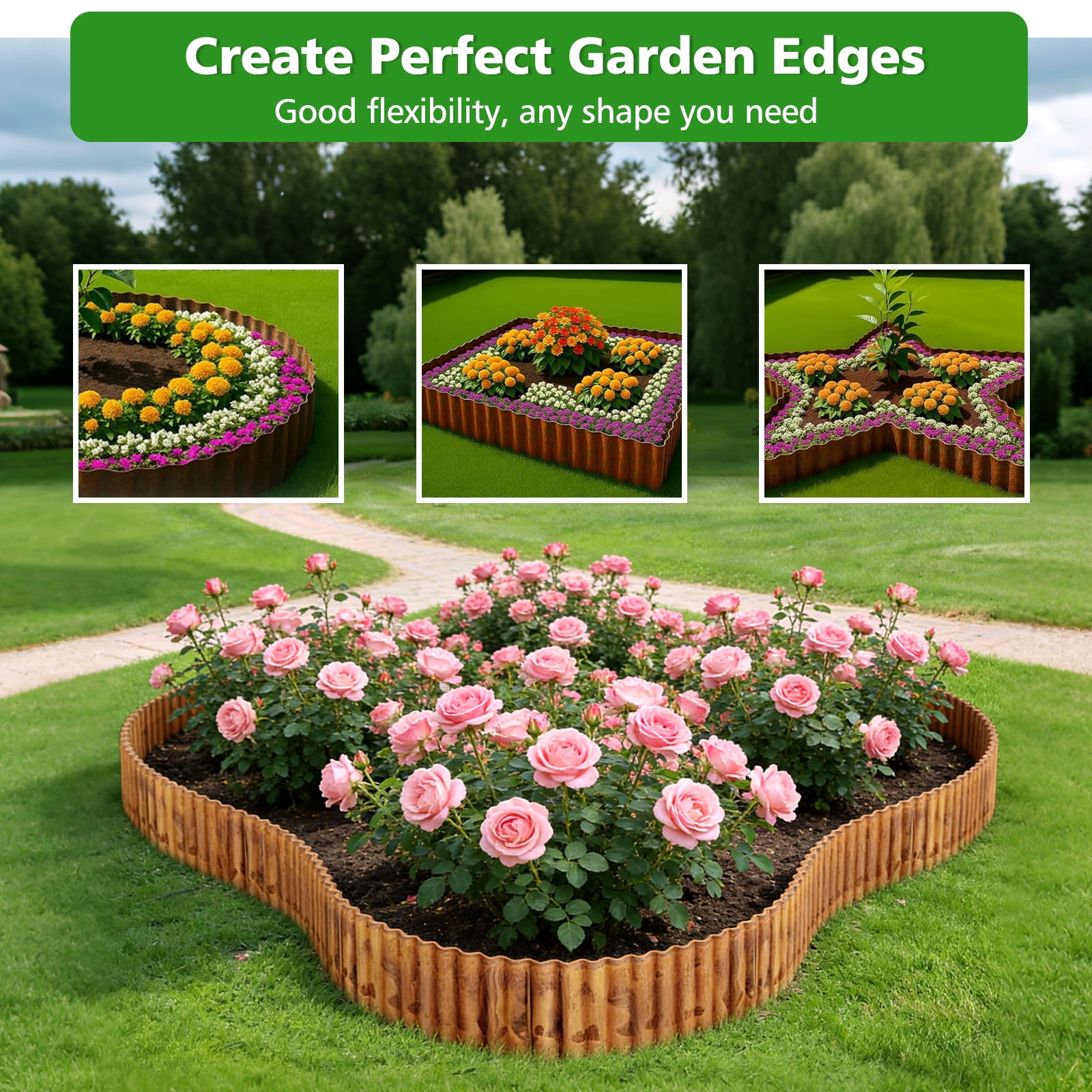 ROMUCHE Corrugated Garden Edging 12" x 50Ft, Flexible Metal Landscape Edging Border for DIY Flower Beds Lawn Yard Tree Surrounds Driveway