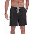 thumbnail image 3 of GIRUNS Men's Linen Shorts Casual Summer Beach Drawstring Elastic Waist Shorts with Pocket Black XL, 3 of 7