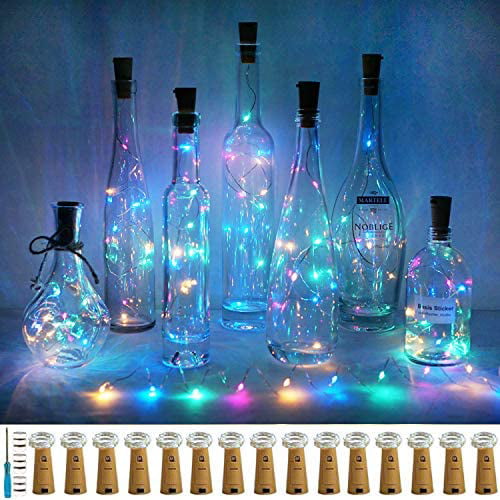 Wine Bottle Lights with Cork Cool White 10 Pack 15 LED Battery Operated Cork Shape Silver Wire Fairy Mini String Lights for DIY Wedding Indoor Outdoor Party Decor 