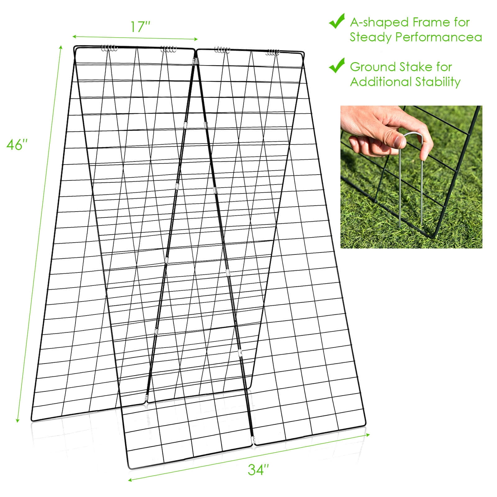 Costway 4 PCS Foldable Cucumber Trellis A-Frame Plant Supports with Twist Ties Green