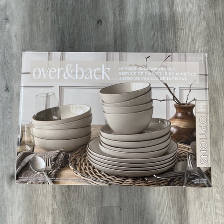 Over&Back 16 Piece Dinnerware Set, Moden Linen Ceramic Stoneware