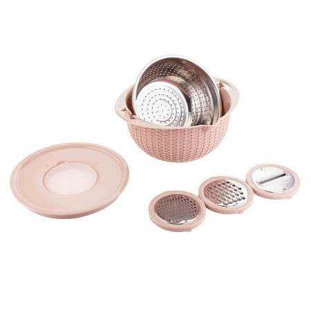 

XYAIYT Stainless Steel 4-in-1 Rotating Colander Set Vegetable and Fruit Washer Drainer and Chopper with 3 Cutting Blades Easy Clean and Store for Everyday Kitchen Use