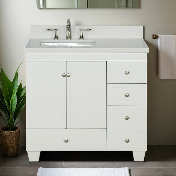 Lavanti Depos Solidwood 36-inch Bathroom Vanity with Left Sink - Stylish White