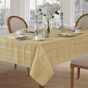 Newbridge 52 x 52 Inch Square Fabric Tablecloth, Elegance Plaid, 100% Polyester, No Iron Soil Resistant Dining Room, Party and Banquet Table Cover, Solid Textured, Ribbon Gold