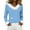 Light Blue, variant on Women's Christmas Tops Long Sleeve V Neck Pullover with Faux Fur Trim and Star Print Casual Loose Fit Christmas Clothes Black L