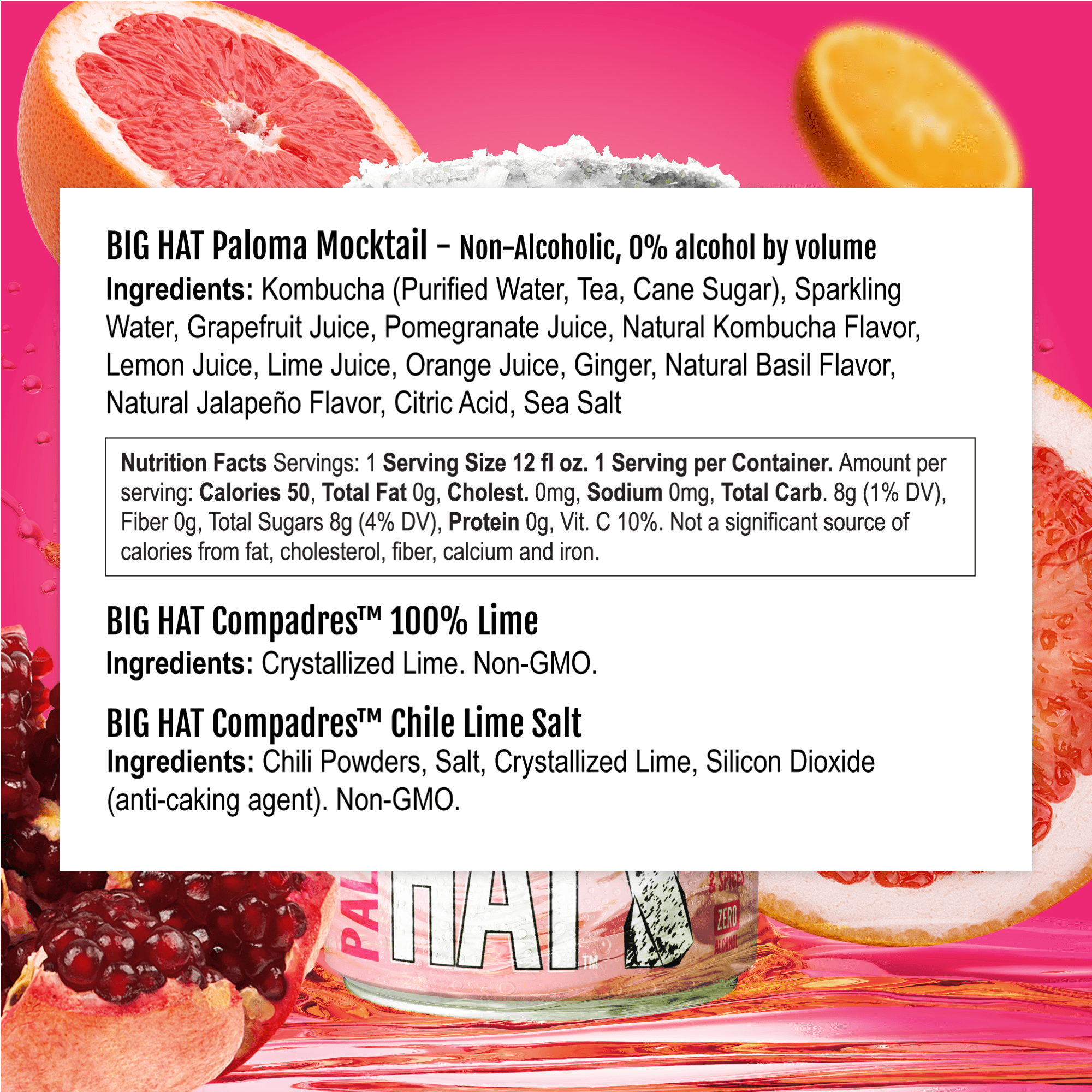 BIG HAT Paloma Mocktail, Non-Alcoholic 4 Pack, 12 fl oz Cans