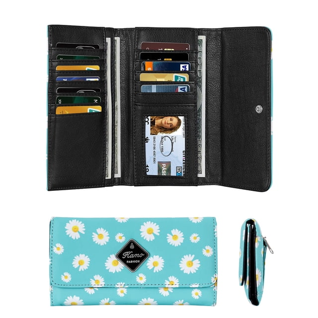 Women's Wallet - Slim Leather ID Credit Card Holder Long Wallet with 12 Card Slots Purse