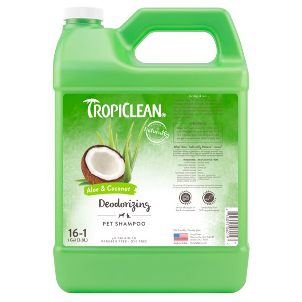 TropiClean Aloe & Coconut Deodorizing Shampoo for Pets, 1 gal