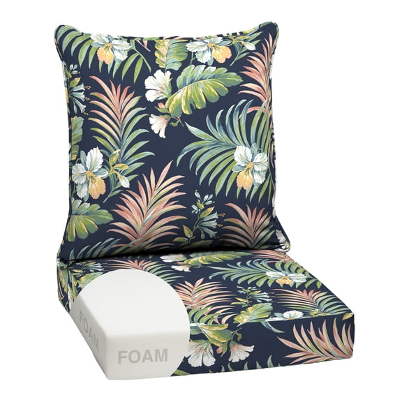 ARDEN Outdoor Foam Deep Seat Cushions Set, 24x24, Premium High-Density Foam, Never Flattens, Weather-Proof for Patio Chair Sofa Couch, Simone Blue Tropical