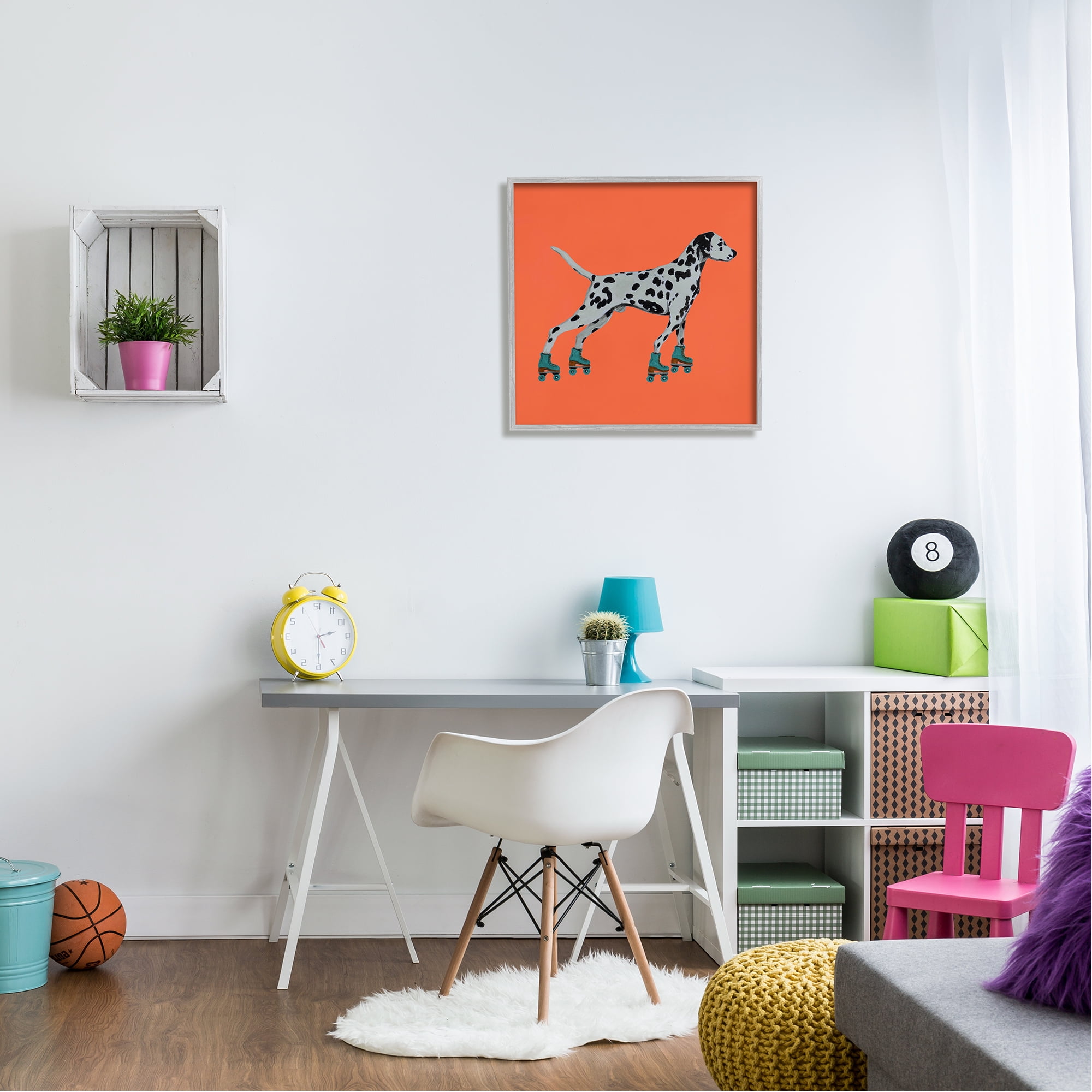 Stupell Industries Orange Dalmatian Rollerskating Animals & Insects Painting Gray Framed Art Print Wall Art