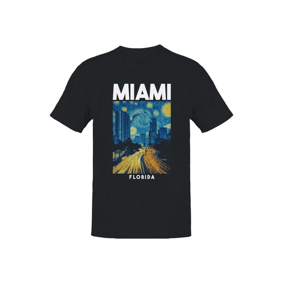 Miami Starry Night Graphic Men's Black T-Shirt