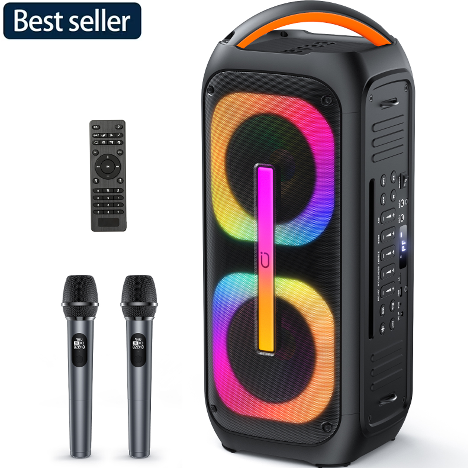 FanFun Large Bluetooth Speaker, Stereo Big Party Speaker with RGB Lights & 2 Wireless Mic, Portable Bass DJ Wireless Speakers for Outdoor, 12H Playtime, T11-T