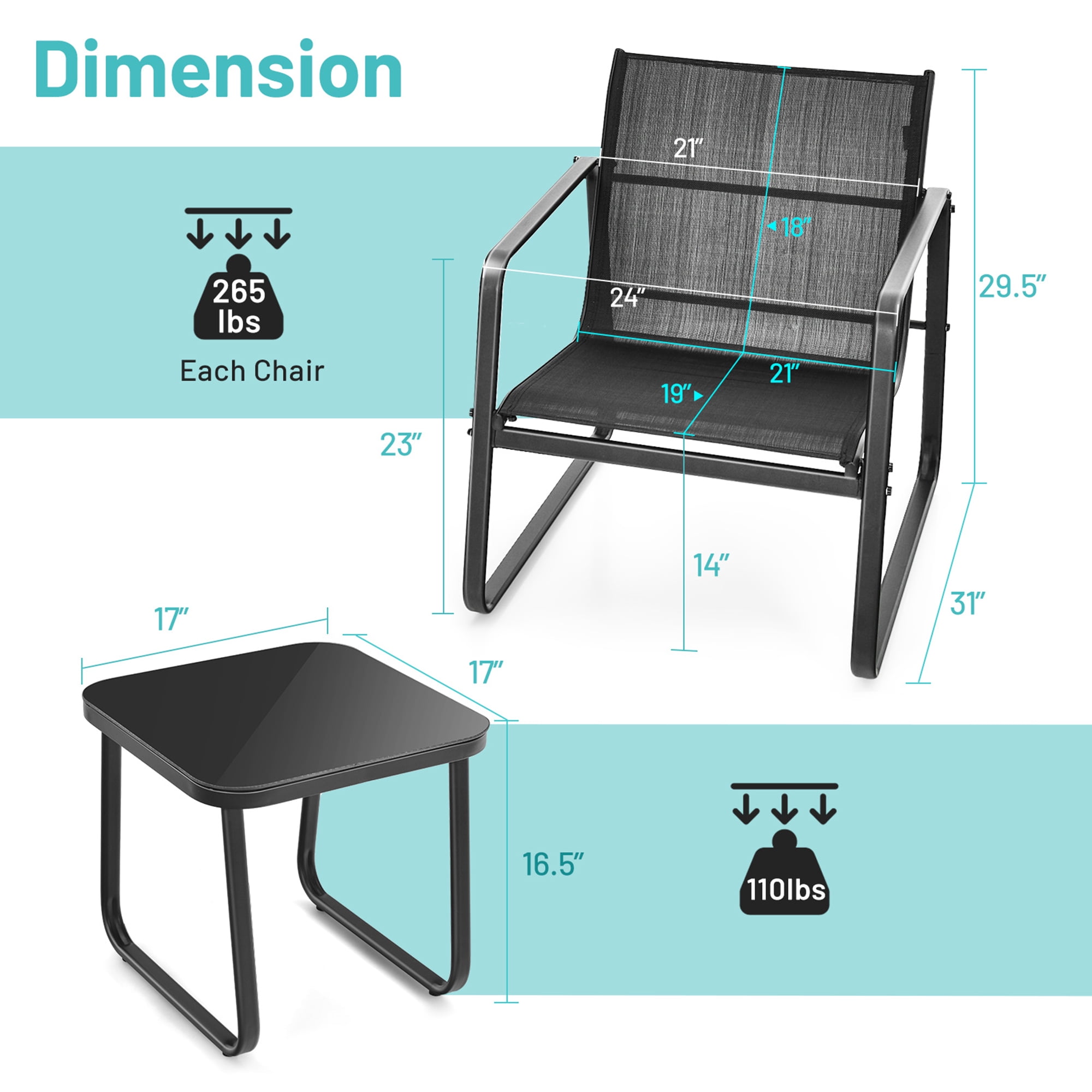 Gymax 3PCS Patio Bistro Set Conversation Furniture Set w/ Fast-Drying Fabric