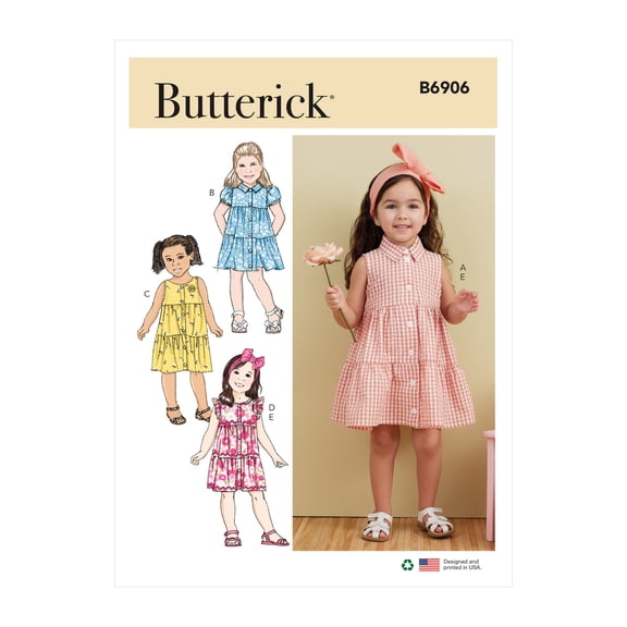 Butterick Sewing Pattern 6906 - Toddlers' Dress and Headband, Size: A (1/2-1-2-3-4)
