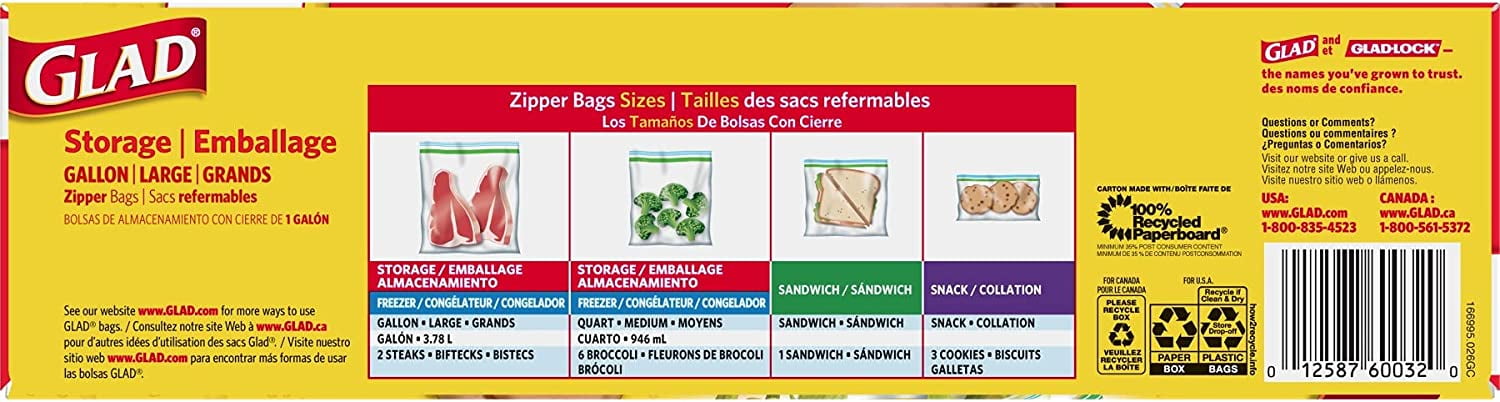 Glad Trash & Food Storage Zipper Food Storage Plastic Bags - Quart - 50  Count, Pack of 4 (Package May Vary), Clear (79106)