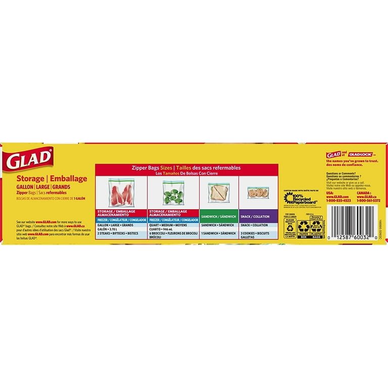 Glad Zipper Food Storage Freezer Bags - Gallon Size - 40 Count Each (Pack  of 4)