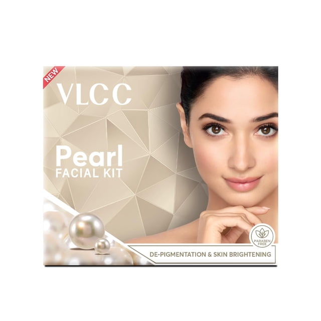 Kit facial de perlas naturales VLCC - Uso único | Salón como facial en casa en solo 6 pasos | Incluye paquete facial de crema limpiadora y geles sin aceite | 2,12 onzas/60g