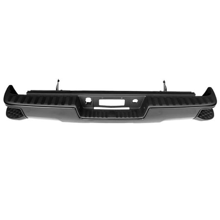 REAR STEP BUMPER ASSEMBLY; BLACK; WITH CORNER STEP; WITHOUT PARK ASSIST SENSOR HOLES; [GM]; MADE OF STEEL