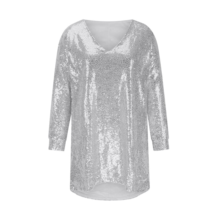 JOSUSY Women's Sequin Glitter Maxi Dress - V-Neck Long Sleeve Evening Party Dress, Plus Size