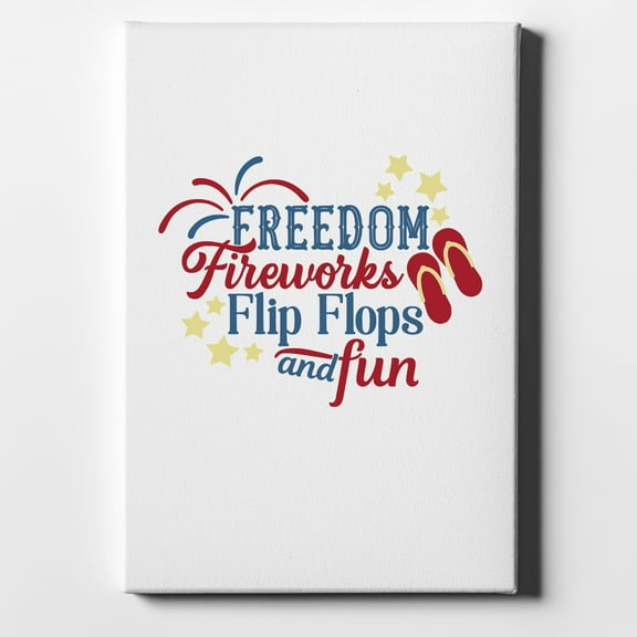 Freedom Fireworks Flip Flops & Fun - 8" x 10" - Decorative Canvas Wall Art - White Edge - 5/8" Gallery Wrapped