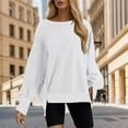 thumbnail image 2 of Women's Plus Size Tops Winter Stretch Crewneck Long-sleeved Dolman Off the Shoulder Curve Hem Solid Color Leisure Ribbed Knit Top(White,L), 2 of 5