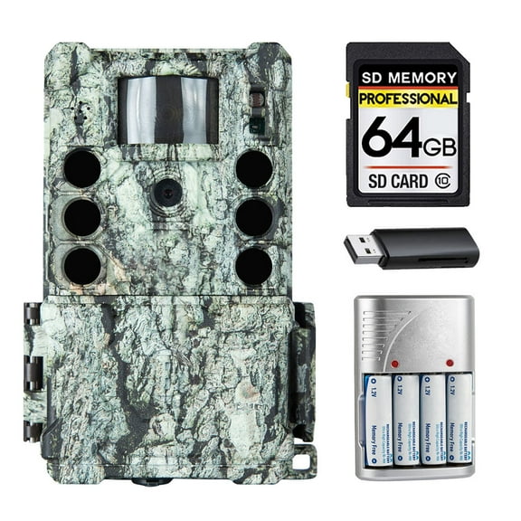 Bushnell Core S-4K No-Glow Trail Camera (Camo)   64GB   Batteries w/ Charger   Card Reader