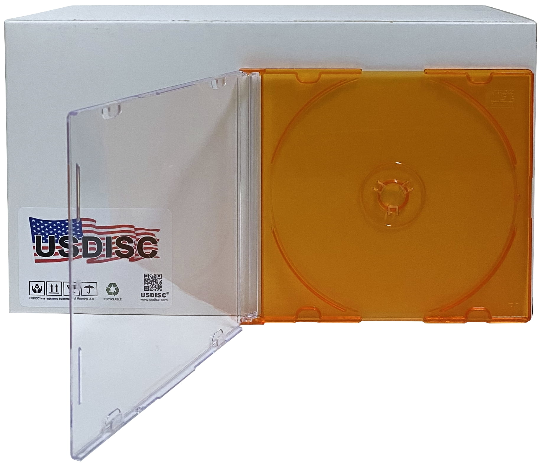 USDISC CD Jewel Cases Slimline 5.2mm, Single 1 Disc, Multicolor, Pack Of 25