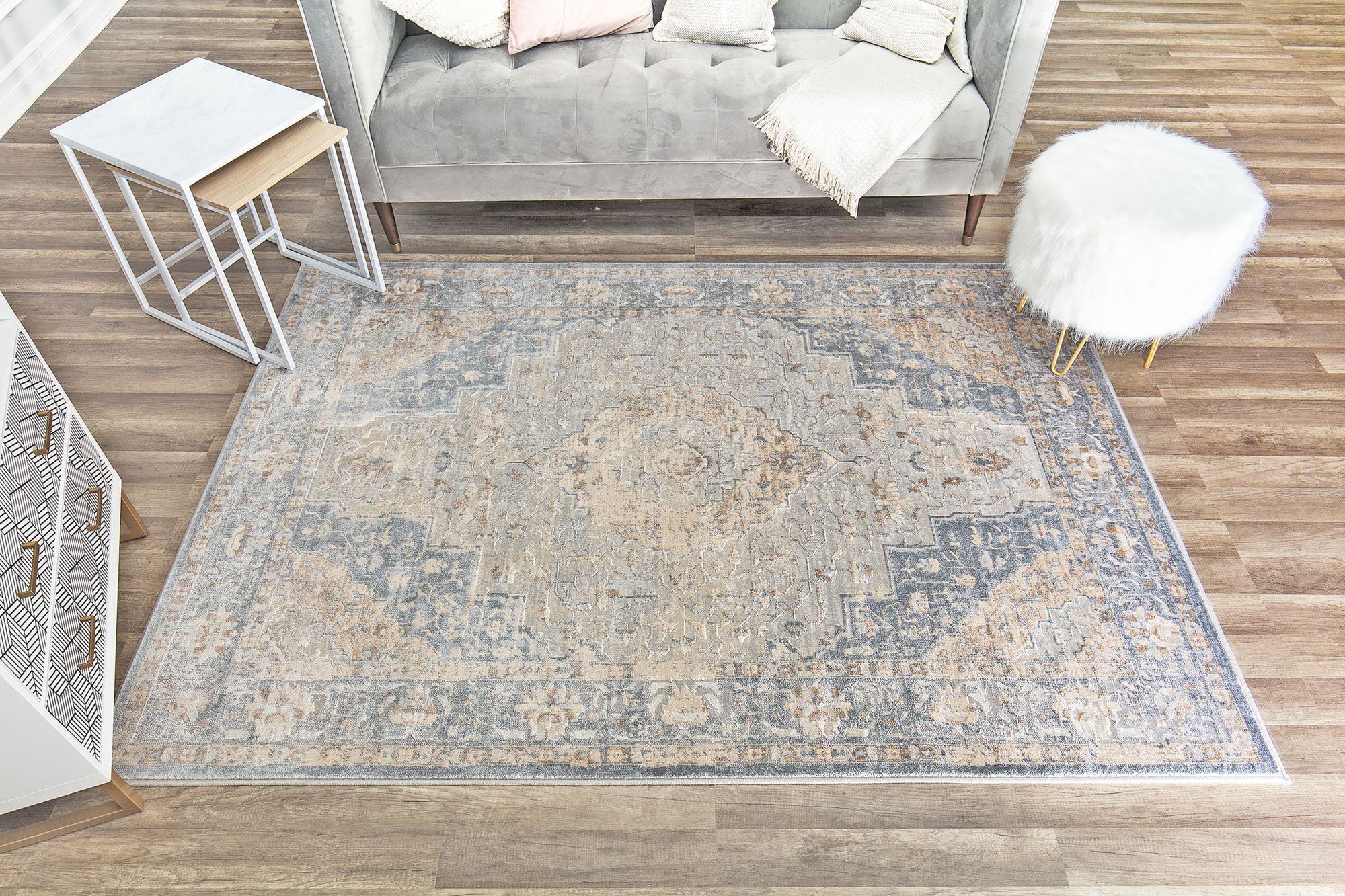 Rugs America Emali EA30A Taupe Grey Vintage Farmhouse Taupe Area Rug, 5'x7'