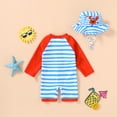 thumbnail image 4 of Younger Tree Baby Boys Swimsuit Toddler Long Sleeve Rash Guard Swimwear One Piece Zipper Bathing Suit with Hat,Size 6-12 Months, 4 of 9