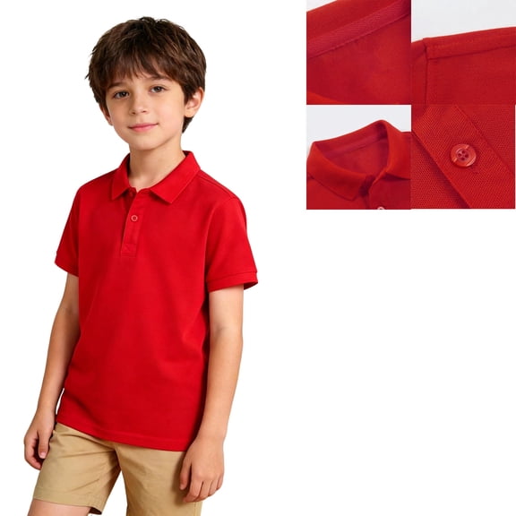 Boys Polo Shirts Red Short Sleeve Dress Shirt Graduation Shirts Casual Collared Shirts Kids Dress Shirts for Boys 4T