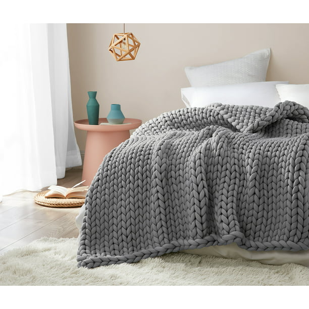 YnM Knitted Weighted Blanket, Hand Made Chunky Knit Weighted Throw Blanket  for Sleep, Stress or Home Décor (Light Grey, 48''x72'' 12lbs)