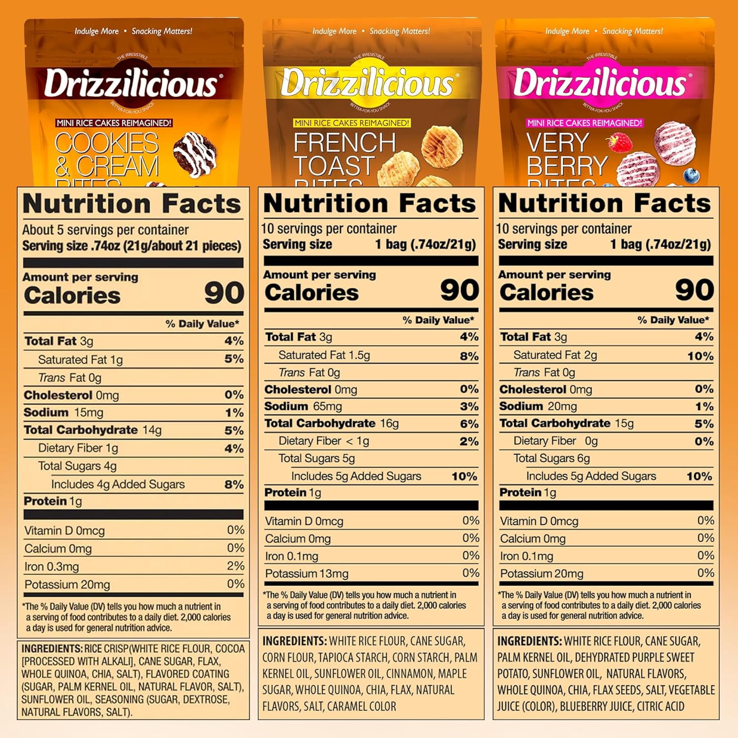 Drizzilicious Mini Rice Cakes Variety Pack, Assorted Rice Cake Snacks, Rice Crisps 6-Pack