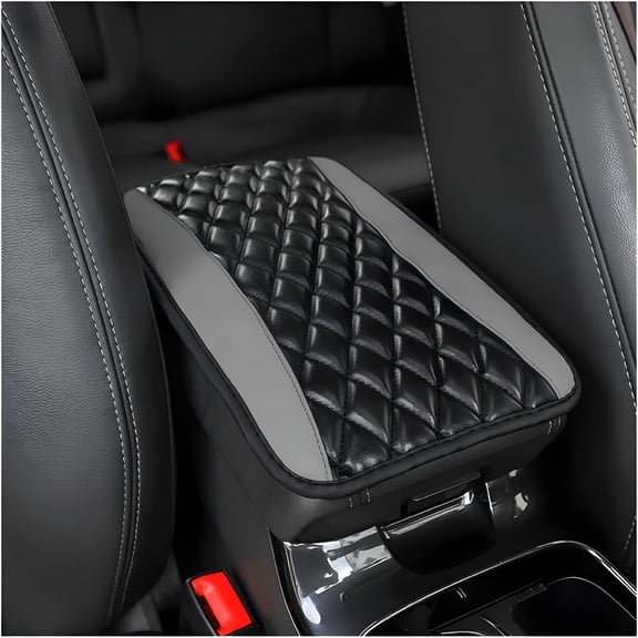LAMIRO Car Center Console Cushion Pad, Universal Leather Waterproof Armrest Seat Box Cover Protector, Comfortable Car Decor Accessories Fit for Most Cars, Vehicles, SUVs (Gray)