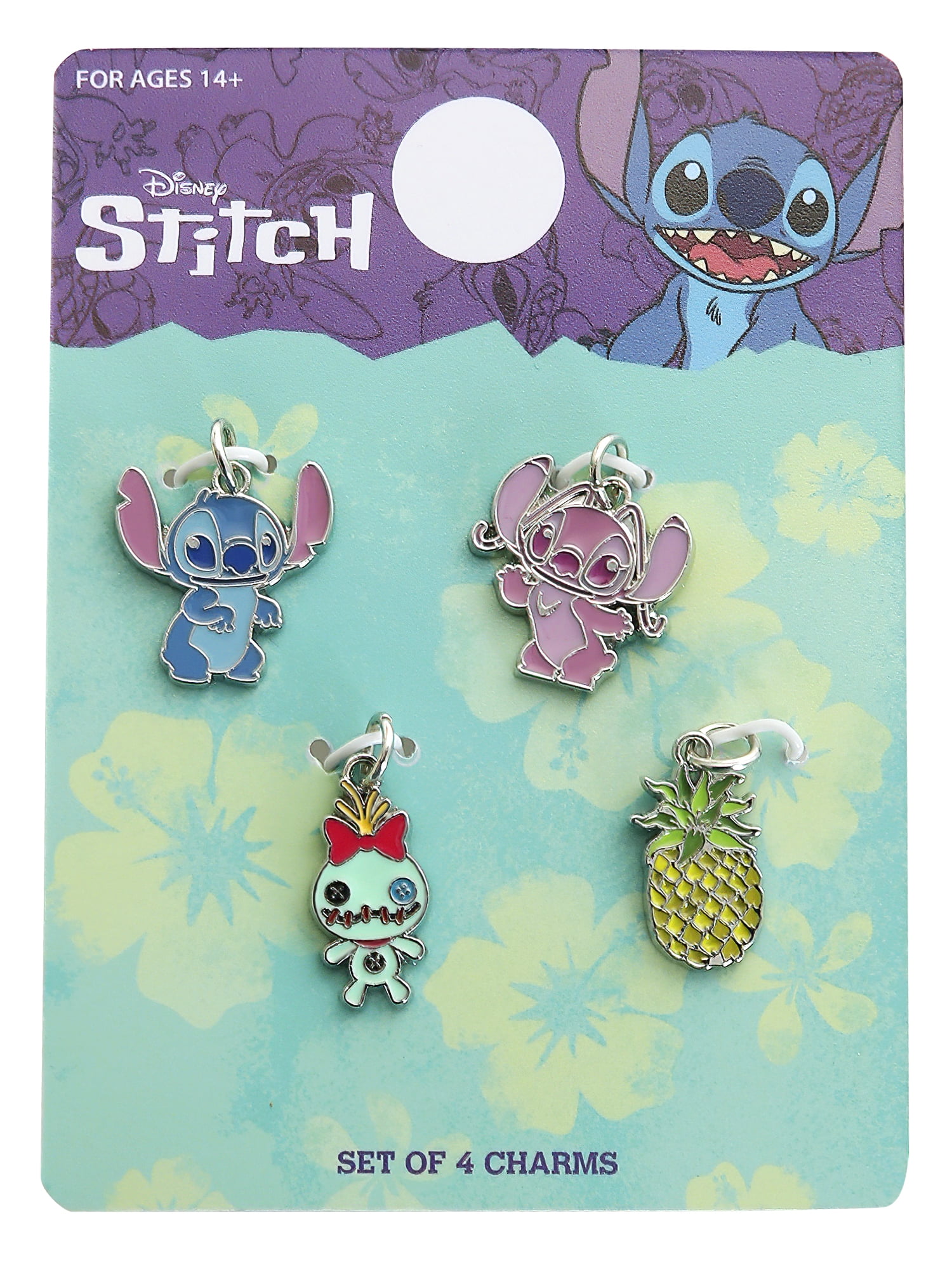 Disney, Stitch 4-Piece Silver-tone light weight, Charm Set for Girls, Adults/Tweens