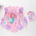 thumbnail image 2 of ZXLBBD Swimsuits for Girls 3 Piece Long Sleeved Ruffled Cartoon Rash Guard with Swim Cap for Toddler Kids Comfort Summer Beachwear, 2 of 4
