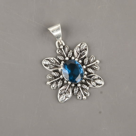 London Blue Topaz Pendant 925 Sterling Silver Jewelry